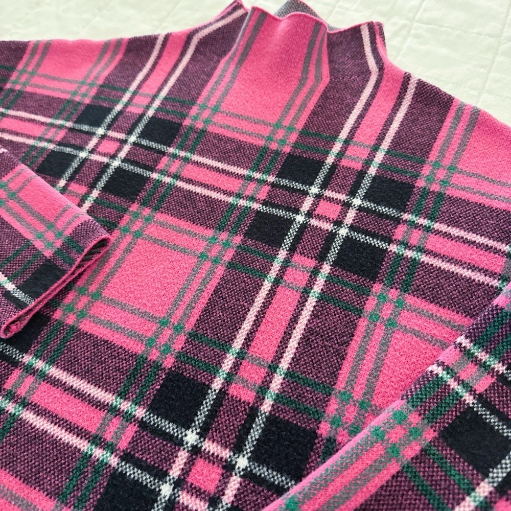 Tahari Plaid Mock Neck Pullover Sweater Women's LARGE Pink Plaid‎ Preppy - Picture 3 of 9